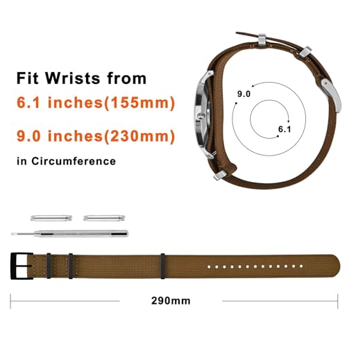 ANNEFIT Nylon Watch Strap 16mm 18mm 20mm 22mm, One-Piece Waterproof Military Watch Band with Heavy Buckle