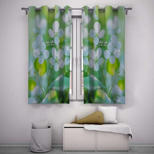 Rideaux occultants verts à fleurs blanches W160xL183cm pour salon et chambre