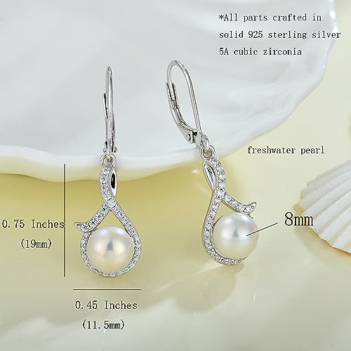 Women 925 Sterling Silver Freshwater Pearl Leverback Drop Dangle Earrings 5A Cubic Zirconia Jewelry for Her3