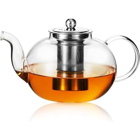 50OZ/1500ML Glass Teapot with Stainless Steel Removable Infuser & Lid, Stovetop & Microwave Safe Clear Borosilicate Glass Tea Maker Water Kettle for Loose Leaf Blooming Tea Cover
