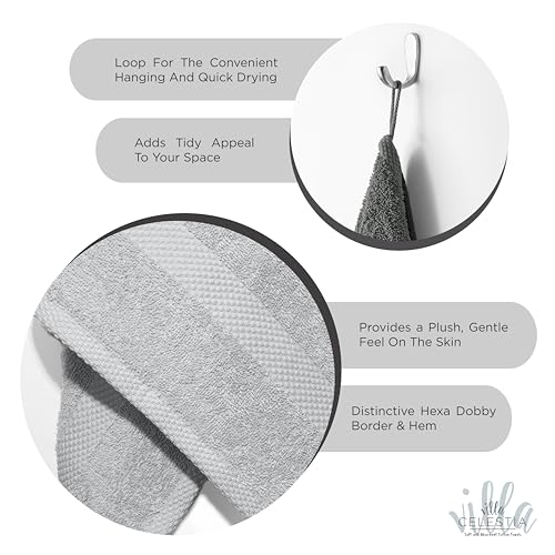 Image of 10-Piece 100% Cotton Towel Set, 2 Bath Towels, 4 Hand Towels, 4 Wash Cloth, Quick-Dry, Silver