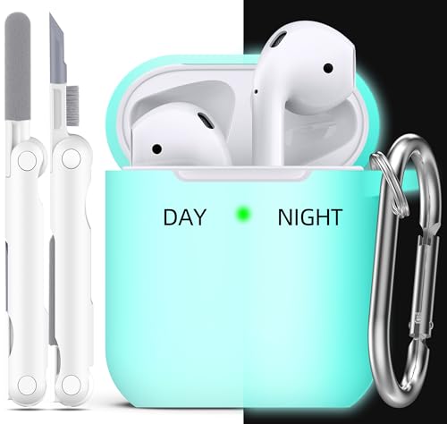 Image of AirPods Case Cover with Keychain, Full Protective Silicone AirPods Accessories Skin Cover for Women Men Girl Boy with Apple AirPods Wireless Charging Case,Front LED Visible-Glow Blue