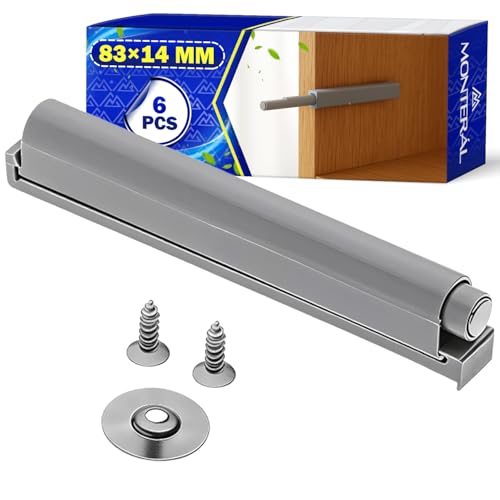 6 Piezas Amortiguador Puerta Cocina y Muebles 83x14 mm con Punta Magnética - Completo con Tornillos para Fijación - Cierre Amortiguado Puerta de Color Gris - Garantía de 10 Años - MONTERAL