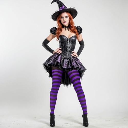 Image of American Trends Striped Tights for Women Witch Tights Halloween Costume Stretchy Pantyhose Stockings