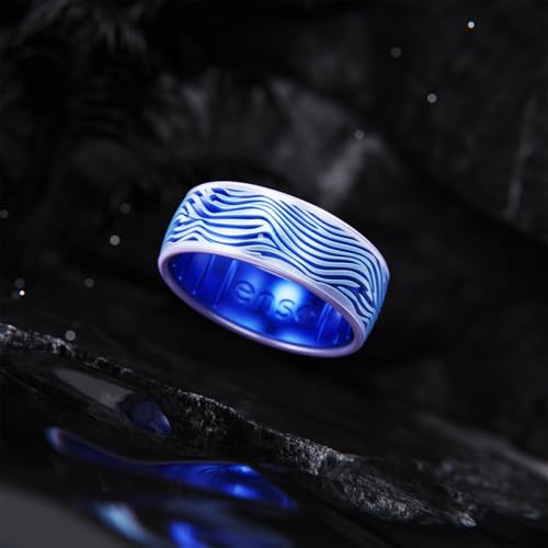 Enso Rings Etched Classic Silicone Rings - Natural Forces Collection - Comfortable and Flexible Design - Stormy Sea - Moonstone/Sapphire - Size 114