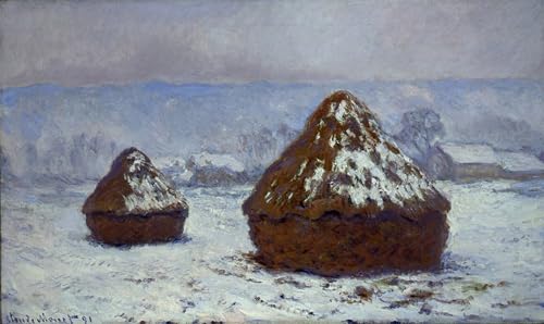 Lienzo de Claude Monet Meules Effet De Neige pintura vintage para pared de dormitorio 60x90cm