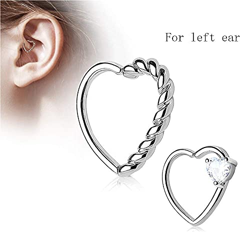 QWALIT 16g 20g Daith Earrings Heart Moon Daith Piercing Jewelry for Women Tragus Hoop Surgical Steel Helix Cartilage Earring Hoop CZ Small Hoop Earring Silver Rose Gold4
