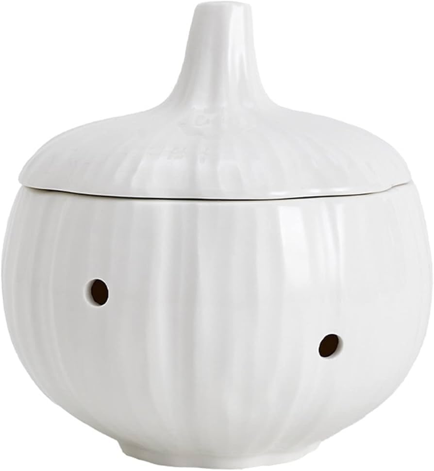 RusticHome Bote Para Ajos Hermético de Cerámica/Tarro Para Ajo Con Orificios/Recipiente Para Ajos/Guarda Ajos Para Cocina 13X13X14