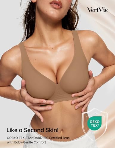 Image of Vertvie Jelly Wireless Bras for Women Push Up Plunge Seamless T-Shirt Bras No Underwire Supportive Full Coverage Bralettes
