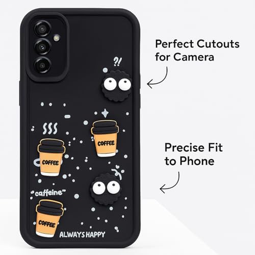 Image of COLORflow Back Cover Compatible with Samsung Galaxy S23 FE 5G | Cute Fun Cartoon 3D Ball Coffee Silicone Case (Black) | Designer Camera and Body Protected Back Cover