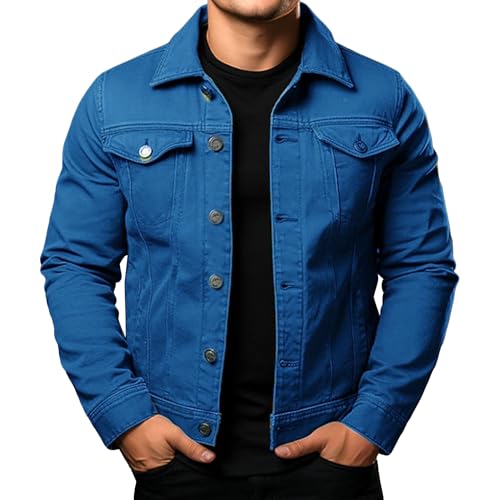Men's Vintage Distressed Denim Jackets Cotton Lightweight Button Down Jean Jacket Slim Fit Casual Trucker Coats
