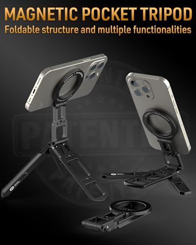Image of MOSENVKA Magnetic Phone Tripod for MagSafe with Dual Magnet Base | Foldable Pocket Stand for iPhone 17 /16 /15 Pro, Plus & Max. Travel, Gym and Recording US Patent Registered