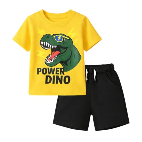 Image of HILEELANG Toddler Boy Summer Outfit Set 2 Piece Short Sleeve T Shirt and Short Soft Breathable Cotton Clothing Sets 2-7T