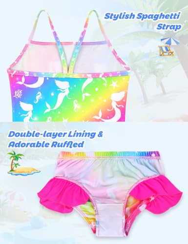 Image of Girls Rash Guard Swimsuit 3 Pieces Long Sleeve UPF50+ Quick Dry Bathing Suit for Toddler 3-12Y