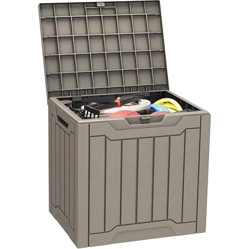 YITAHOME 31 Gallon Outdoor Storage Deck Box, Waterproof Resin Package Delivery and Storage Box with Lockable Lid for Patio Furniture Cushions, Pool Accessories, Garden Tools, Taupe 31 Gallon