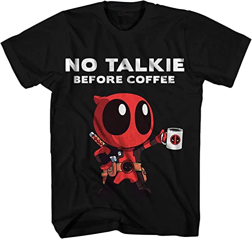 T-shirt Deadpool No Talkie Before Coffee homme en coton contre les réveils difficiles