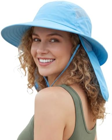 Home Prefer UPF 50+ Mens Wide Brim Fishing Hat with Neck Flap Sun Hat for Men Women Sun Protection Cap