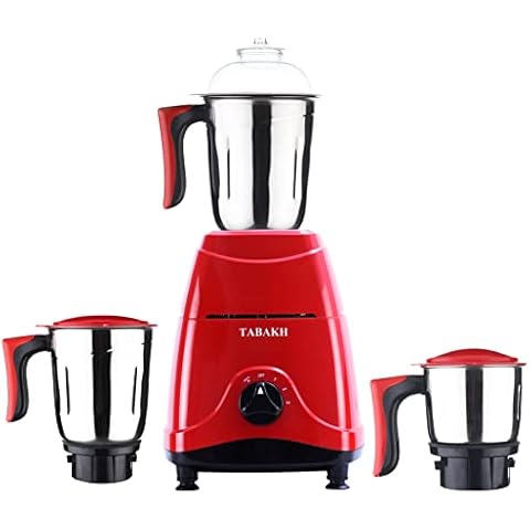 TABAKH Indian Mixer Grinder | 3 Stainless Steel Jars | 650 Watts | 110-Volts | Red Cover