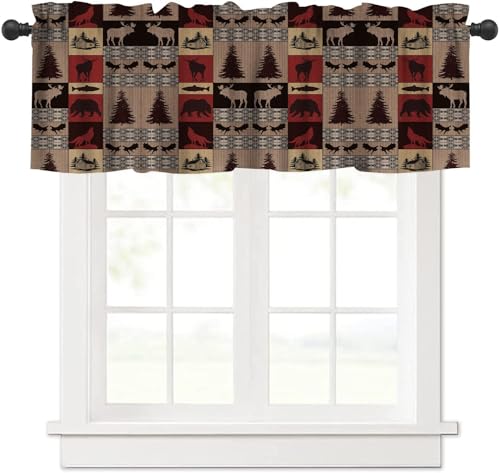 wlsgdsg Vintage Animal Kitchen Valance Rustic Old Forest Hunting Lodge Wildlife Elk Bear Window Treatment Valances Curtains for Living Room Bedroom 54x18in 1P