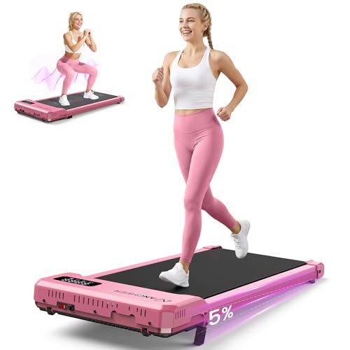 Pink Walking Pad Treadmill with Incline - Under Desk Treadmill with Vibration Plate 2.5HP Compact Portable Treadmills for Home Small Spaces Office Remote Control & LED Display