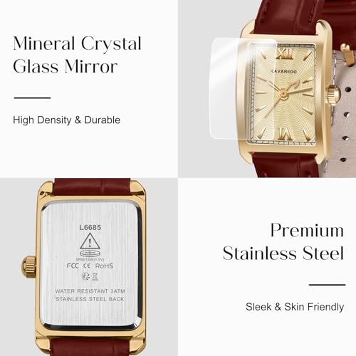 Women's Leather Strap Watch Dainty Elegant Womens Watches Classic Vintage Retro Square Ladies Quartz Watches Gifts Present for Her