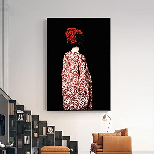 Toile peinture mur moderne et affiche élégante Figure femme au chapeau vintage