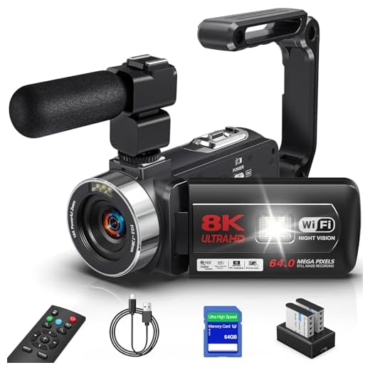 Câmera de vídeo digital 8K 64MP,Transmissão WiFi, Zoom de 18X,Tela sensível ao toque de 3,0 polegadas, microfone externo, controle remoto, duas baterias, visão noturna infravermelha,64 GB