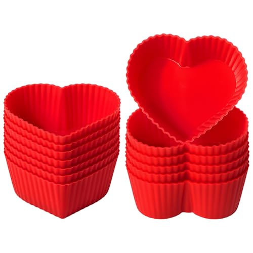 JOERSH Silicone Cupcake Baking Cups Muffin Liners, 12pcs Heart Shaped Pastry Liner, Non-stick Silicone Molds for Valentine's Day Anniversary Wedding