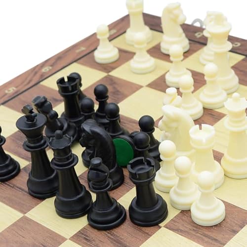 Jogo de Xadrez Profissional, Damas e Gamão 3 em 1, Tabuleiro em Madeira, Magnético, Dobravel, 24 CM