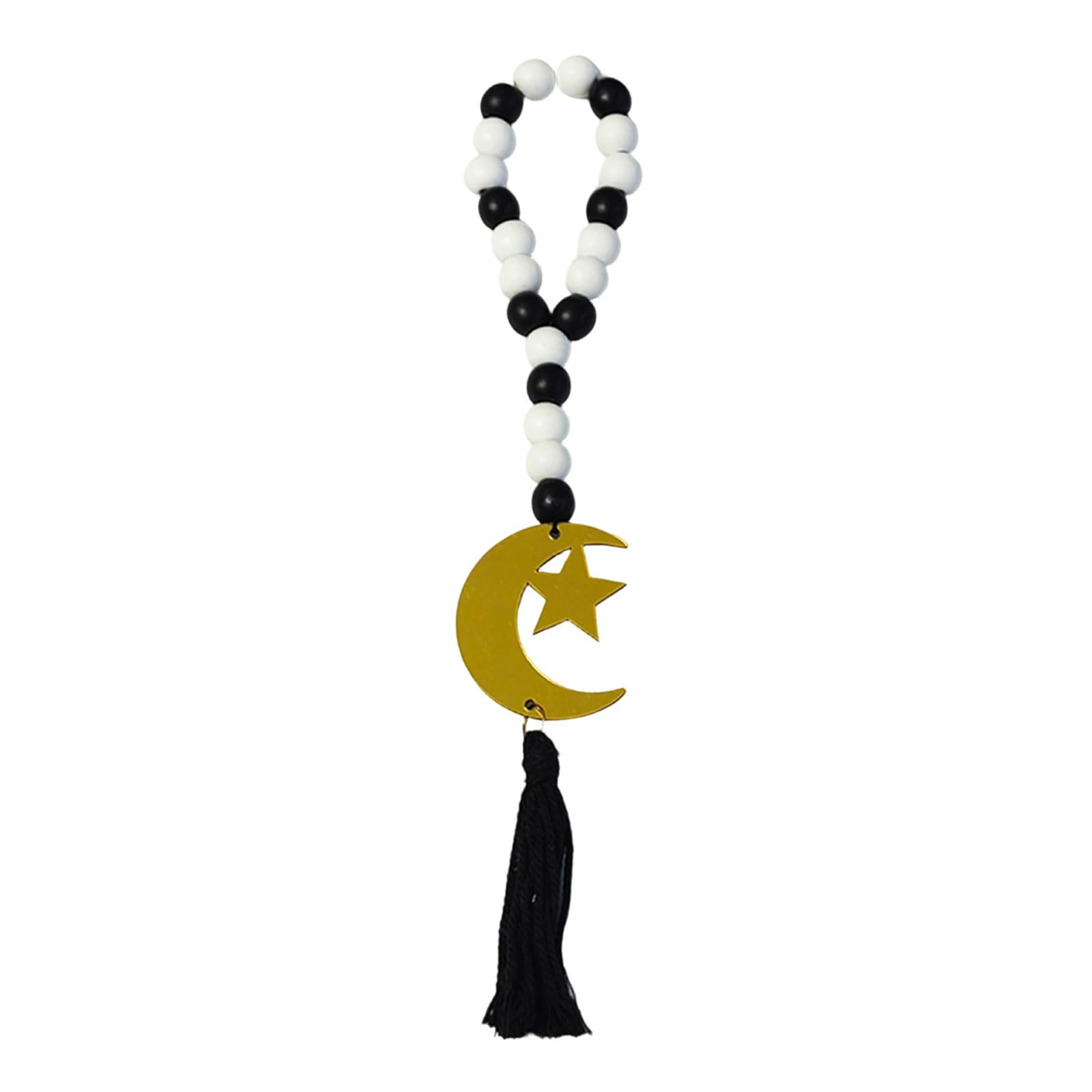 ordinarYone Eid Ramadans Wooden Beaded Garlands With Acrylic Moons Tassels Wall Hanging Ornament Beads For Muslims Party Deco