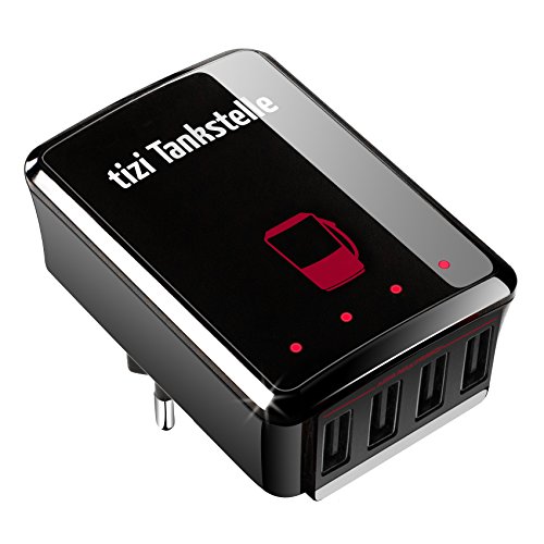 tizi Tankstelle - Mehrfach USB Ladegerät Universal (5A) Reisenetzteil für die Steckdose. 4fach USB Netzteil mit tizi AUTO MAX POWER. 4 port