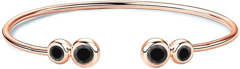 Two Stone Black Diamond Cuff Bangle Bracelet for Women, 14K Rose Gold Finish Diamond Adjustable Bangle