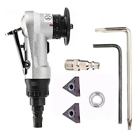 SI FANG Mini 45° Pneumatic Chamfering Machine Set with 2Pc Replaceable Precision Blade and Bearing, Manual Linear Chamfering Tool with 1/4" Air Inlet, for Metal Burr Trimming & Arc Corner Deburring Cover