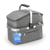 Nagoyuki 30L Einkaufskorb, Kühltasche, Faltbarer Kühlkorb, Doppellagige Einkaufstasche, Praktischer Einkaufskorb mit Gepolsterten Griffen, Ideal Für Reisen, Picknick, Einkaufen, Geschenk ()