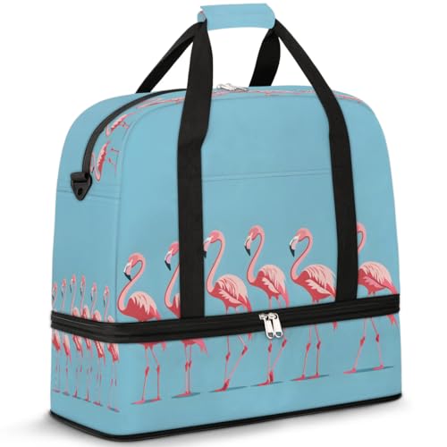 Travel Duffel Bags Flamingo Pattern Foldable Weekender Bags for Women with Shoes Compartment Waterproof & Tear Resistant Carry on Overnight Luggage Duffel Bag Shoulder Sports Tote Bag