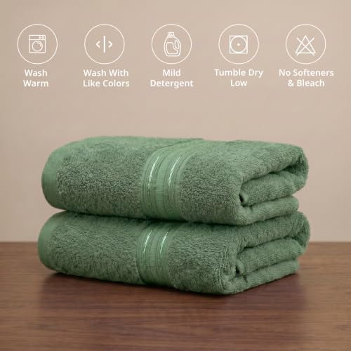 Image of LANE LINEN 575 GSM 100% Cotton Hand Towel 2PC - Olive | Zero-Twist Weave, True 60x40cm Each, Quick Dry & Absorbent, Ideal for Gym & Daily Use