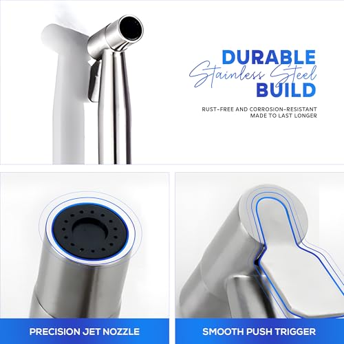 Image of Amazon Basics Premium SS 304 Health Faucet Gun Only | Jet Spray for Toilet | Durable Bathroom Bidet Spray Head | Chrome Finish