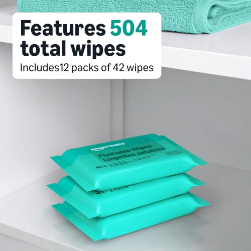 Amazon Basics Flushable Adult Toilet Wipes, Fragrance Free, 504 Count (12 Packs of 42), Packaging May Vary view 4