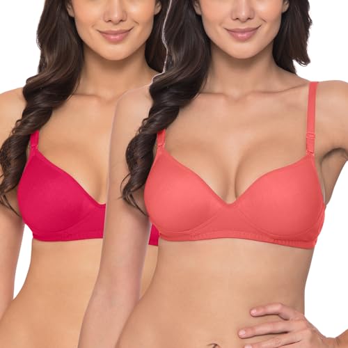 Image of Komli - Heavily Padded Push-Up Bra - Cotton Rich - Balconette - 3 /4th Coverage, Seamless, Wireless, Multiway Straps - T-Shirt Bra (Pack of 2)