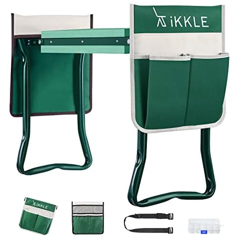 ikkle Garden Kneeler and Seat, Gardening Stool with Tool Pouches, Folding Garden Bench with Garden Kneeling Pad, Adjustable Belt, Great Gift for Parents, Gardeners & Elderly, For Gardening Multi Use Cover