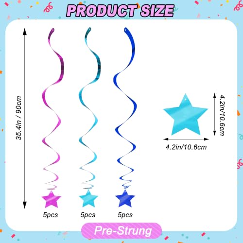 Image of BEISHID Blue Purple Pre-Strung Stars Hanging Swirls Stars Hanging Decorations for Baby Shower Winter Holiday Frozen Birthday Party Decorations Supplies,Pack of 15