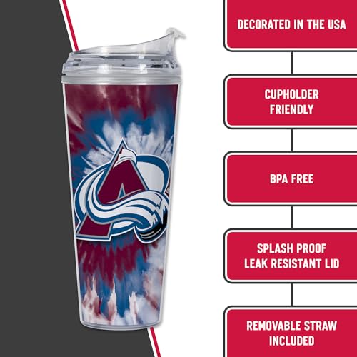 Image of Rico Industries NHL Hockey Team Color Tie Dye 24oz Metallic Acrylic Tumbler with Hinged Lid, Officially Licensed Double Wall Tumbler with Straw