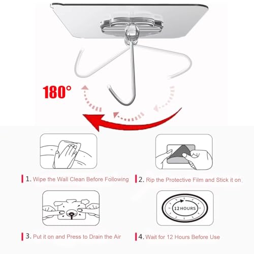DDMY Hooks for Hanging, 50 Pack Wall Hooks 50lb(Max) Transparent Reusable Waterproof Adhesive Hook for Kitchen Curtain, Towel Hook for Bathrooms, Heavy Duty Self Coat Hook for Walls No Damage