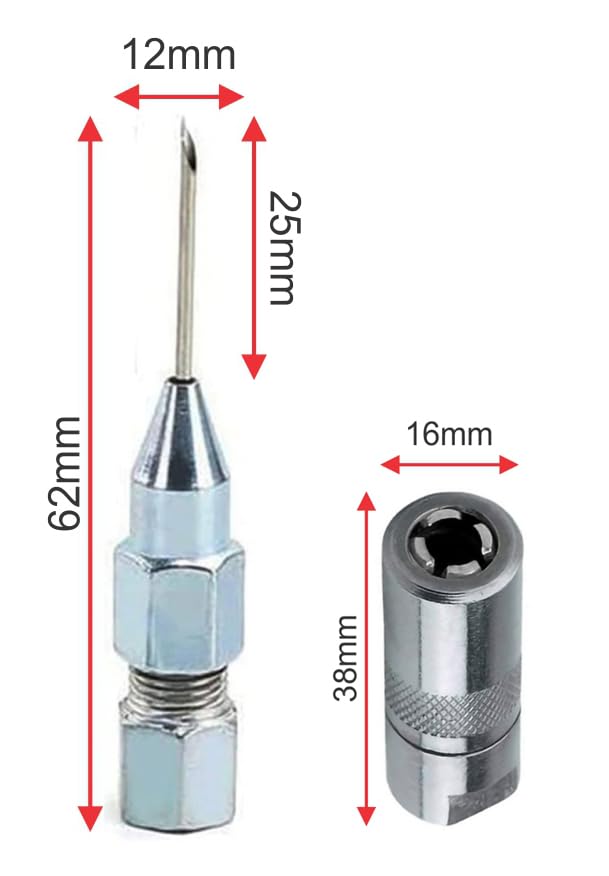 EPITECH MART Standard 4 Jaw Grease Gun Adaptor & Greease Gun Needle Tip 1