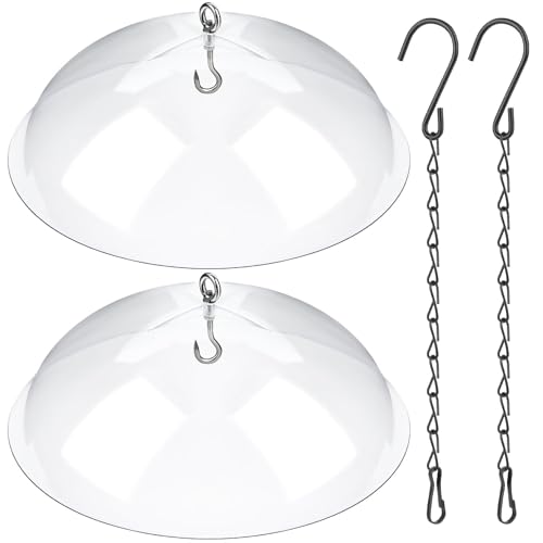 2 Pcs Bird Feeders Protective Cover Clear Squirrel Baffle Bird Feeder Squirrel Guard Round Protective Dome Rain Protective Cover with Chains for Hanging Bird Feeders Outdoor Garden - 10''