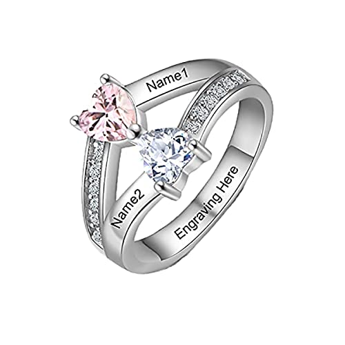 Personalized 2 Birthstones Ring With Natural Diamonds For Women Mom Wife Girlfriend,10K 14K 18K Solid Gold Custom Birthstones Ring Bands Engraved Jewelry Gift For Mothers Day Birthday Size 4-12 (Style 6, Gold) #TOP28