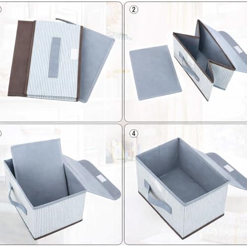 Image of DecorTwist Foldable Storage Box with Lid | Set of 3 (1 Large + 2 Small) | Non-Woven Fabric Wardrobe Organiser for Clothes, Toys, Blankets & Books | Collapsible Closet Shelf Organizer | Grey