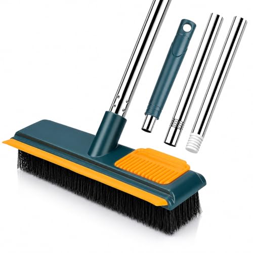 Image of Bathroom Cleaning Brush with Long Handle, Floor Brush with Wiper, 2-in-1 Soft Bristle Broom & Rubber Squeegee for Bathroom Floor, Tiles, Kitchen, Balcony & Outdoor Cleaning