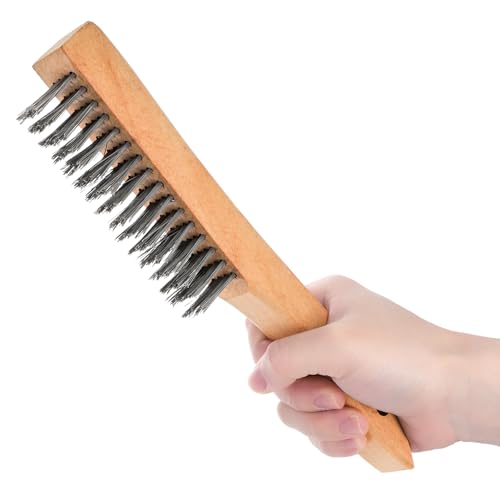 Image of Elsjoy 12 Pack 10 Inch Stainless Steel Carbon Steel Wire Scratch Brush with Wooden Handle, Crimped Wire Bristles for Rust, Paint, Welding Slag Removal