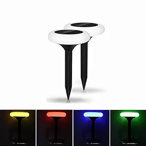 hardoll Plastic Solar Decorative Lights For Home Garden Outdoor Disk Shaped Waterproof Led Decoration Festival Lamp, Multi Color (Pack of2)